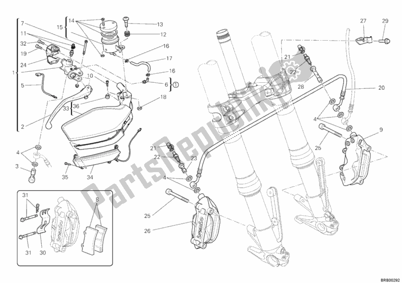 Tutte le parti per il Sistema Frenante Anteriore del Ducati Multistrada 1200 S ABS USA 2010
